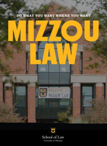 the cover of the mizzou law viewbook, with a picture of hulston hall